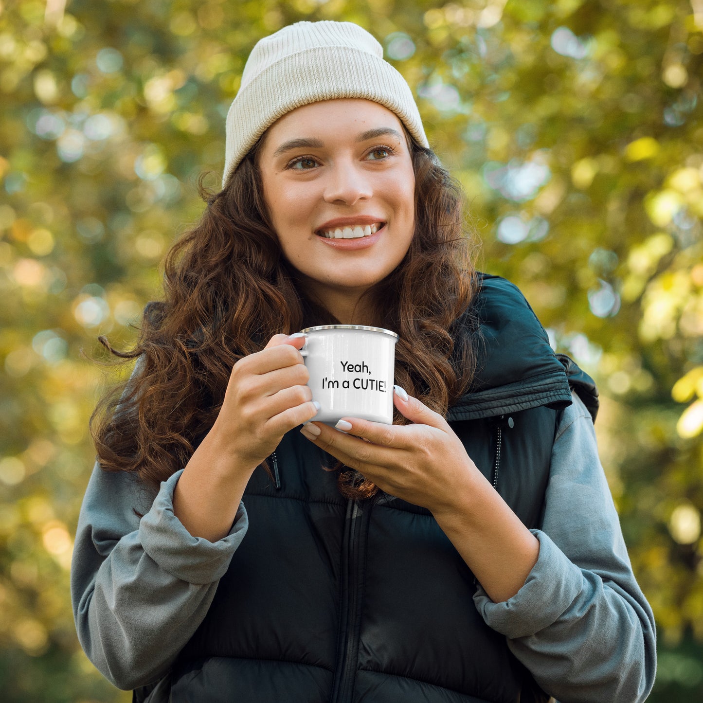 Highland Cow Enamel Mug - CUTIE - "Yeah I know I'm A Cutie!"
